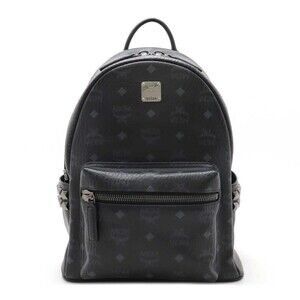 MCM Stark Side Stud Visetos Backpack Canvas Leather Black